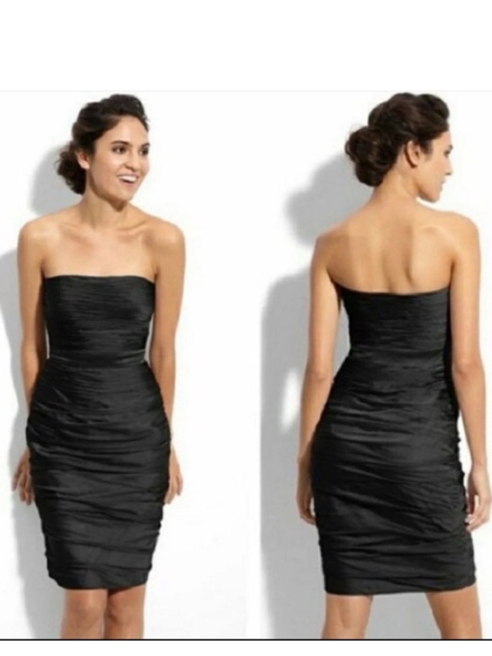 Monique Lhuillier Black little Strapless Ruched Sheath Dress